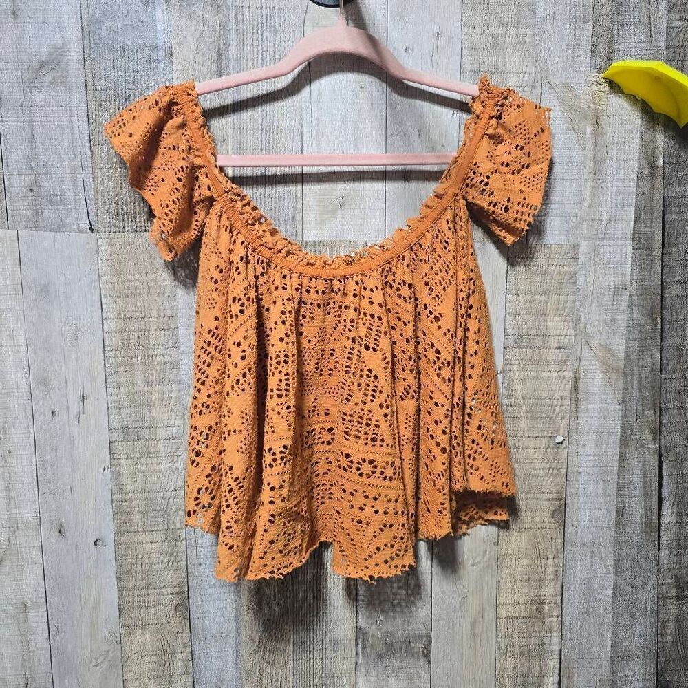 Free People FP Beach Free To Be Lace Off Shoulder Crop Top XS Boho Coastal Cruis